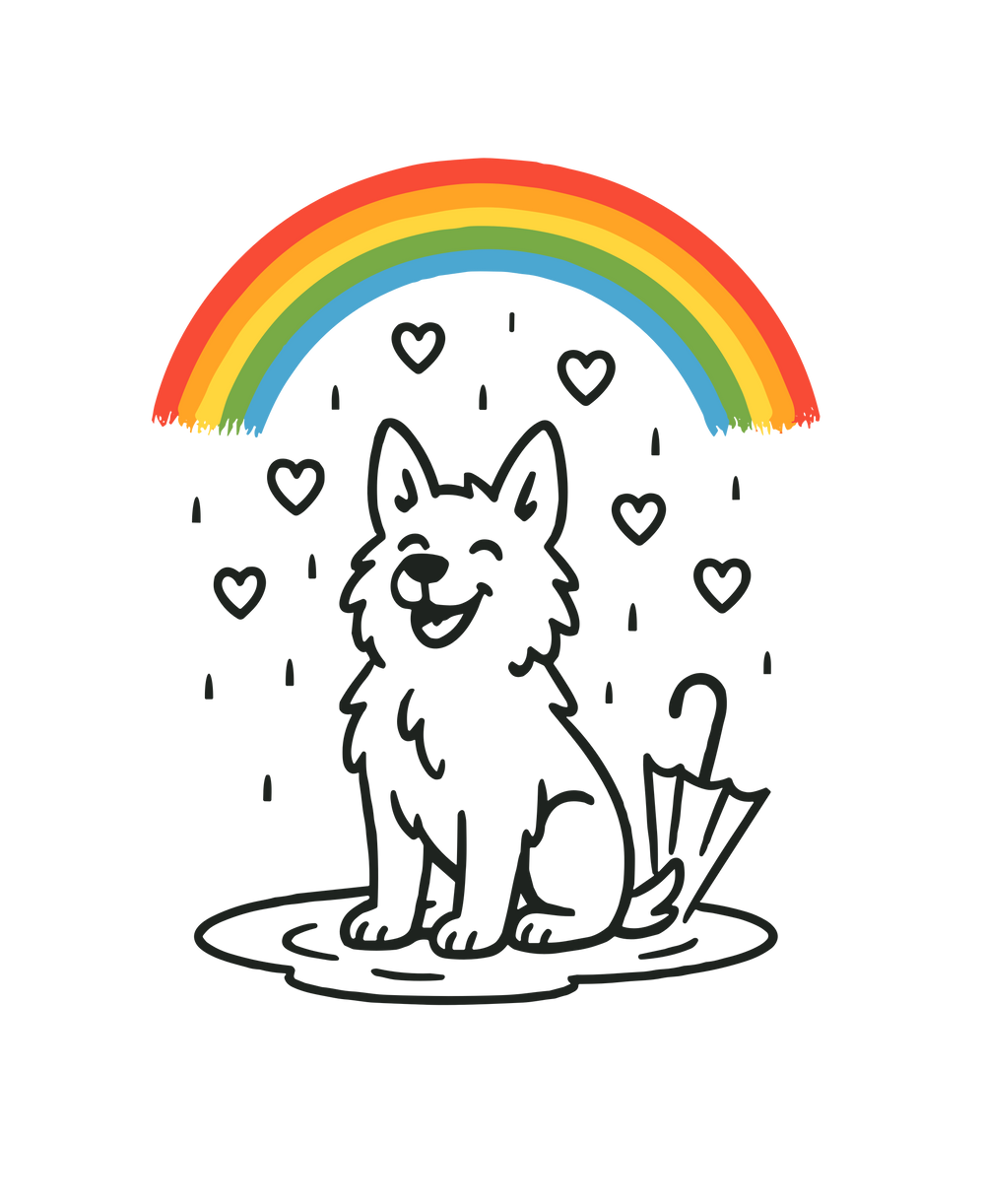 Happy Dog Under Rainbow Rain