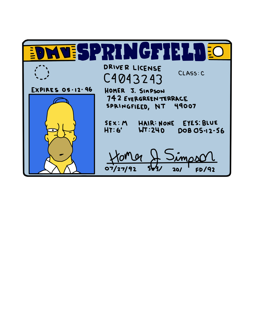 Homer Simpson Springfield DMV Driver's License Art