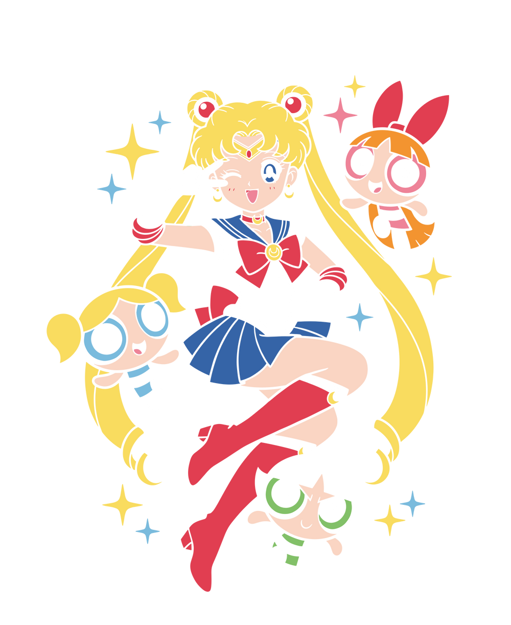 Magical Girl Power 90s Anime Cartoon Mashup Graphic