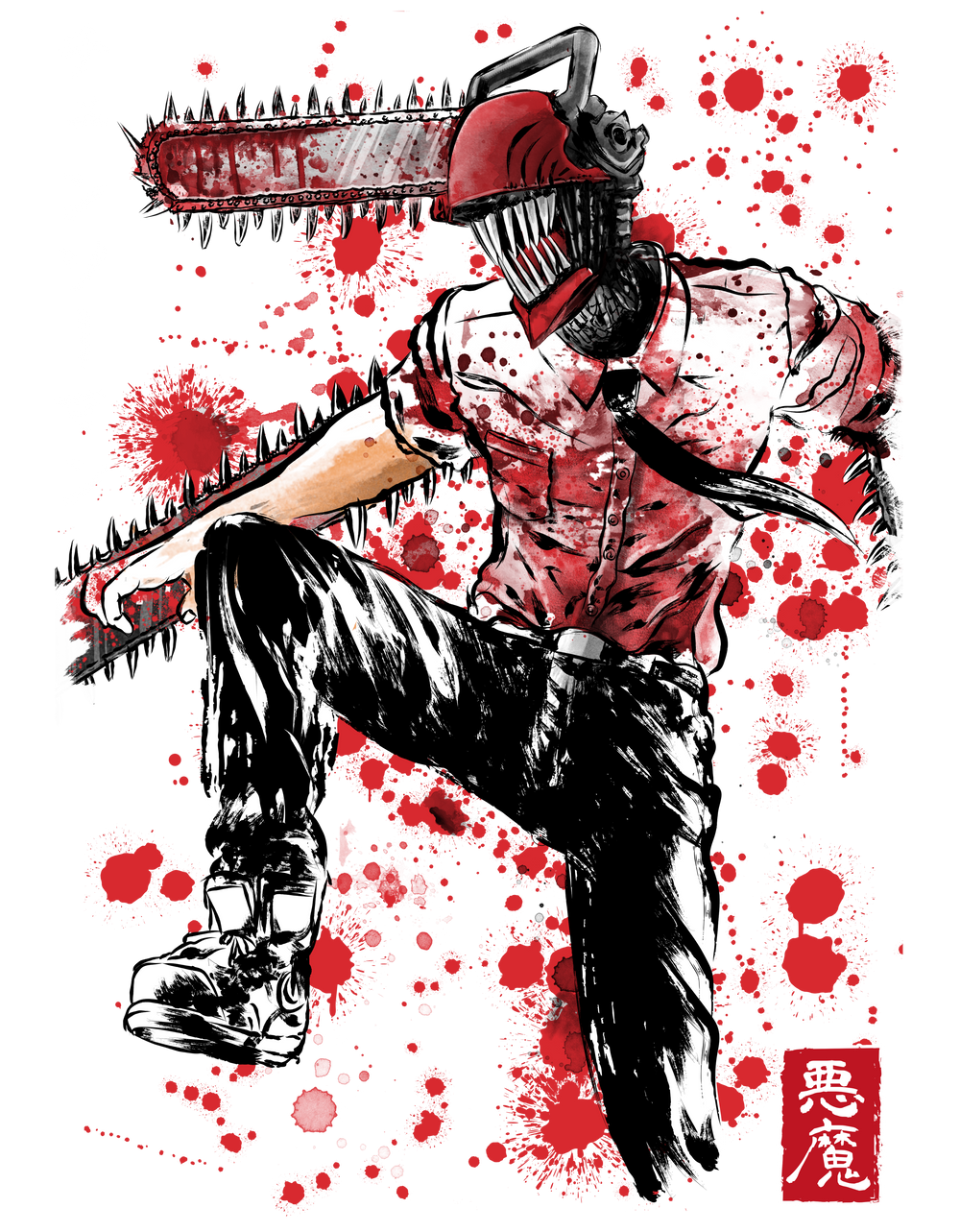 Chainsaw Man ink wash painting