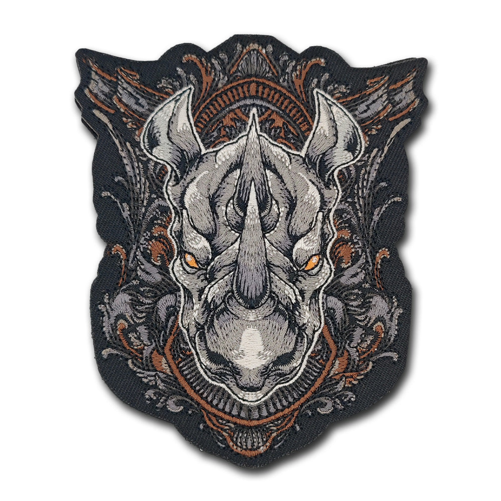 Rhino - Embroidered Hook and Loop Patch for Sewing On 12cm x 10cm