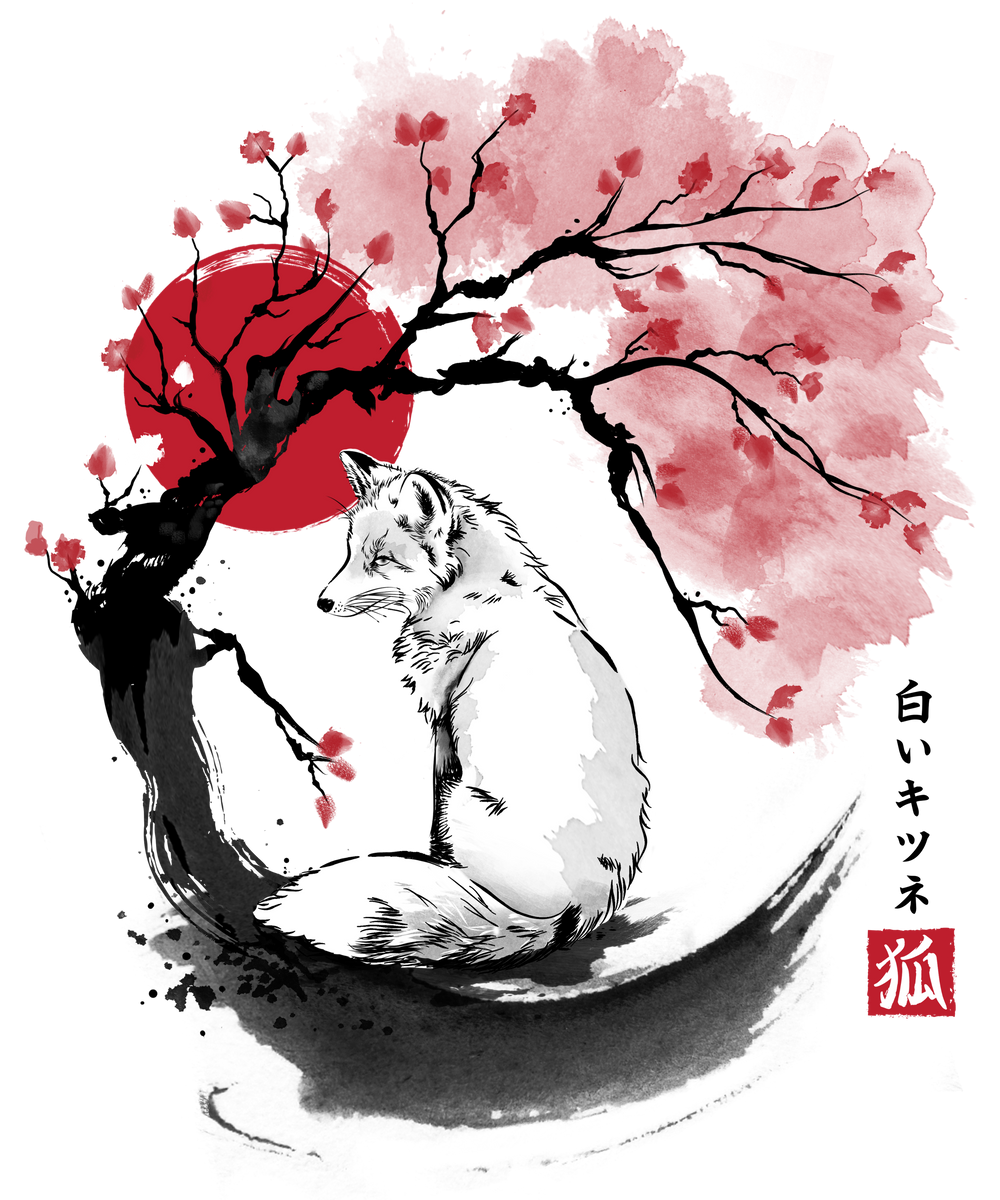 White kitsune sumi e