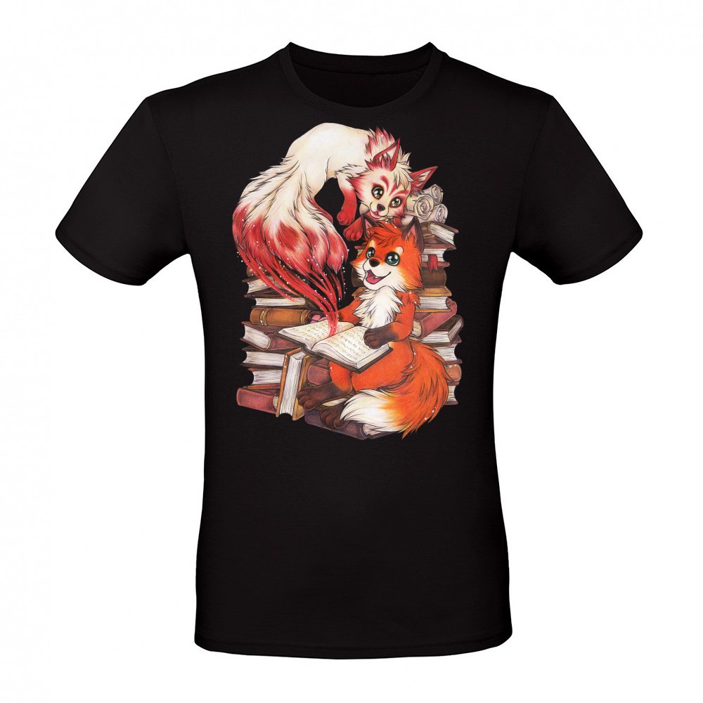 Süßer lesender Fuchs mit Kitsune-Magiebuch