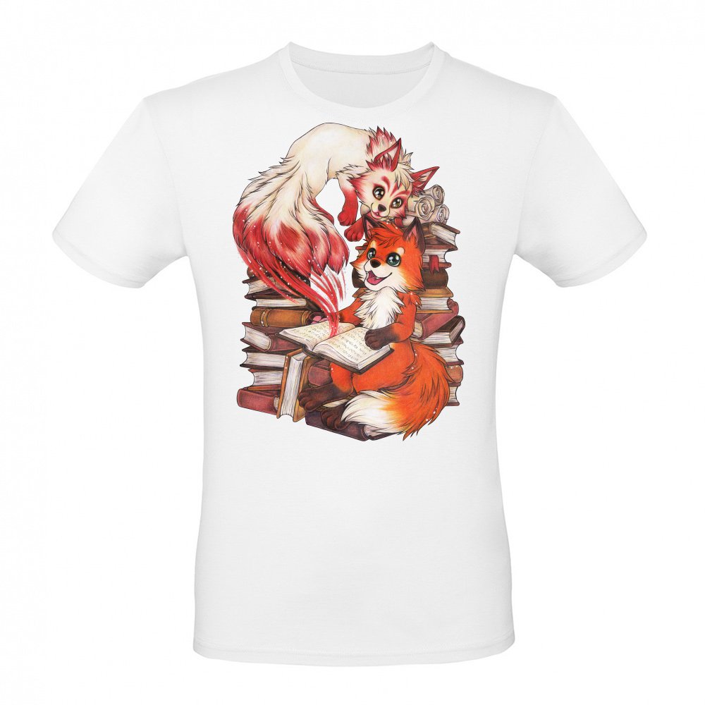 Süßer lesender Fuchs mit Kitsune-Magiebuch
