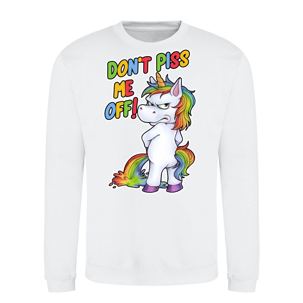 Funny unicorn peeing with a grumpy look