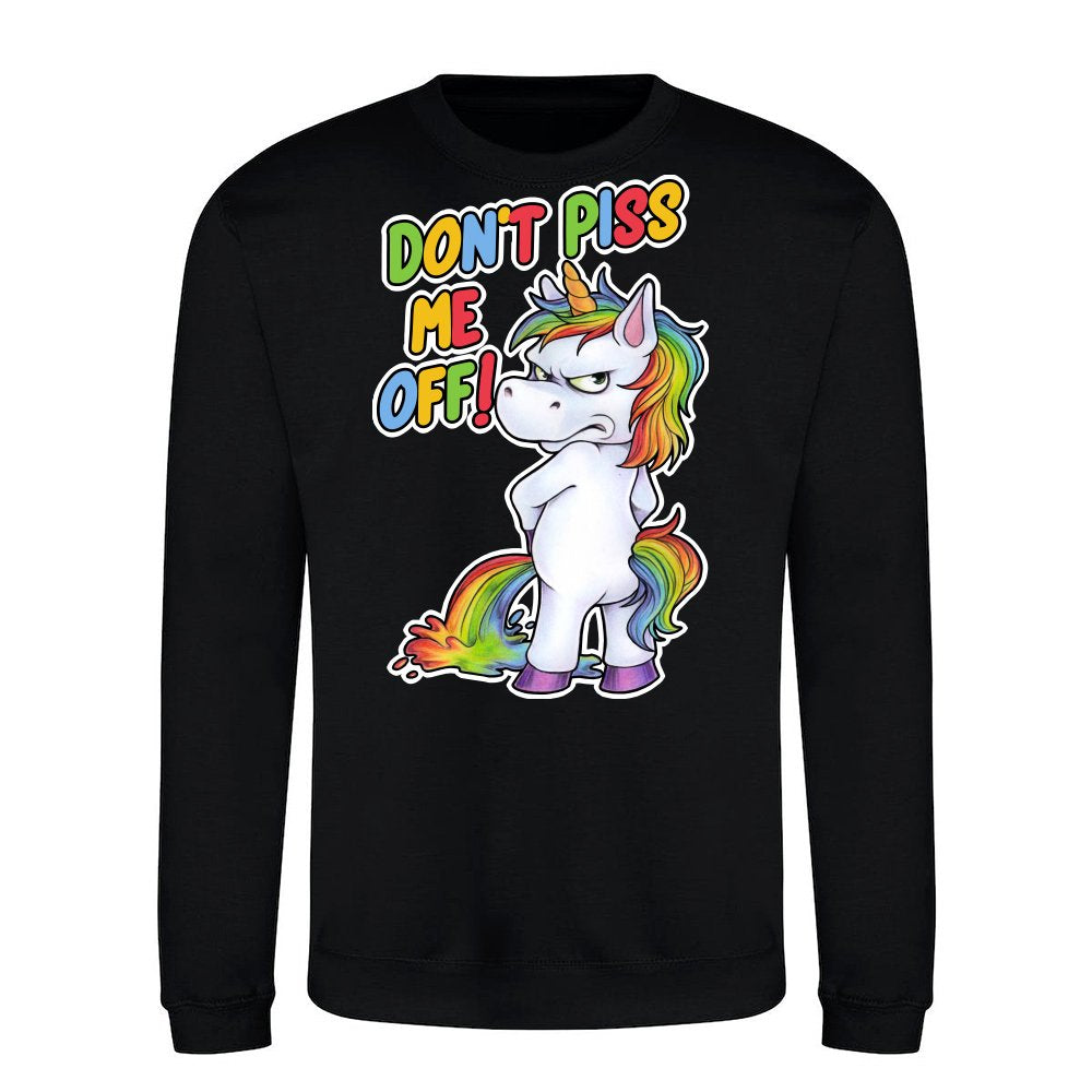 Funny unicorn peeing with a grumpy look