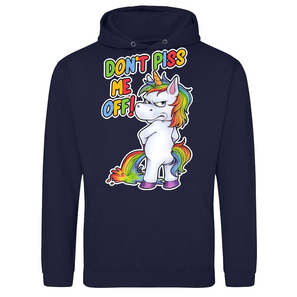 Funny unicorn peeing with a grumpy look