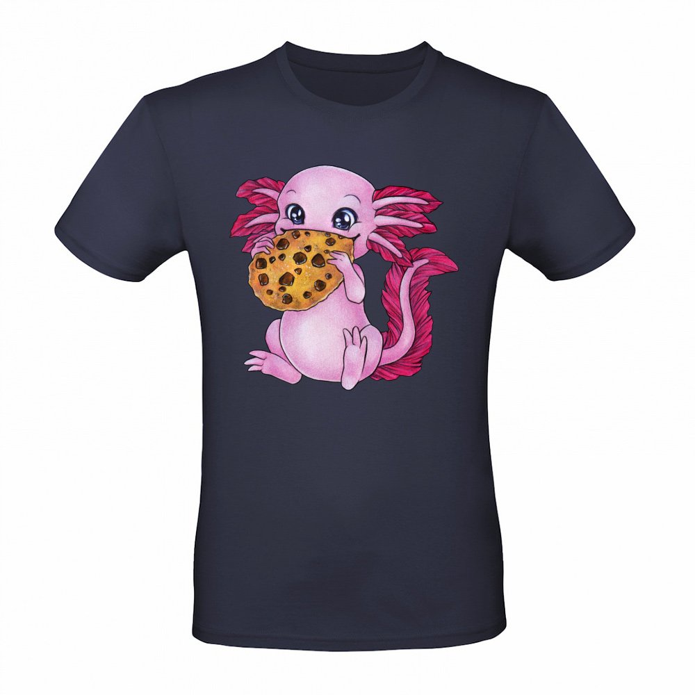 Cute axolotl with cookie is happy to receive a gift