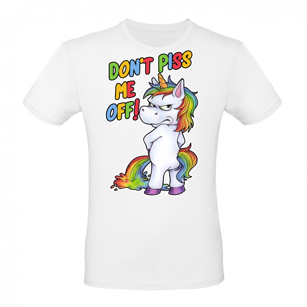 Funny unicorn peeing with a grumpy look
