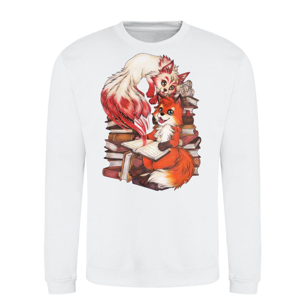 Süßer lesender Fuchs mit Kitsune-Magiebuch