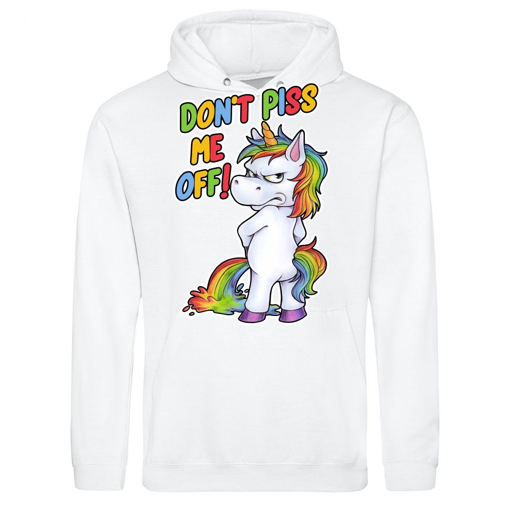 Funny unicorn peeing with a grumpy look