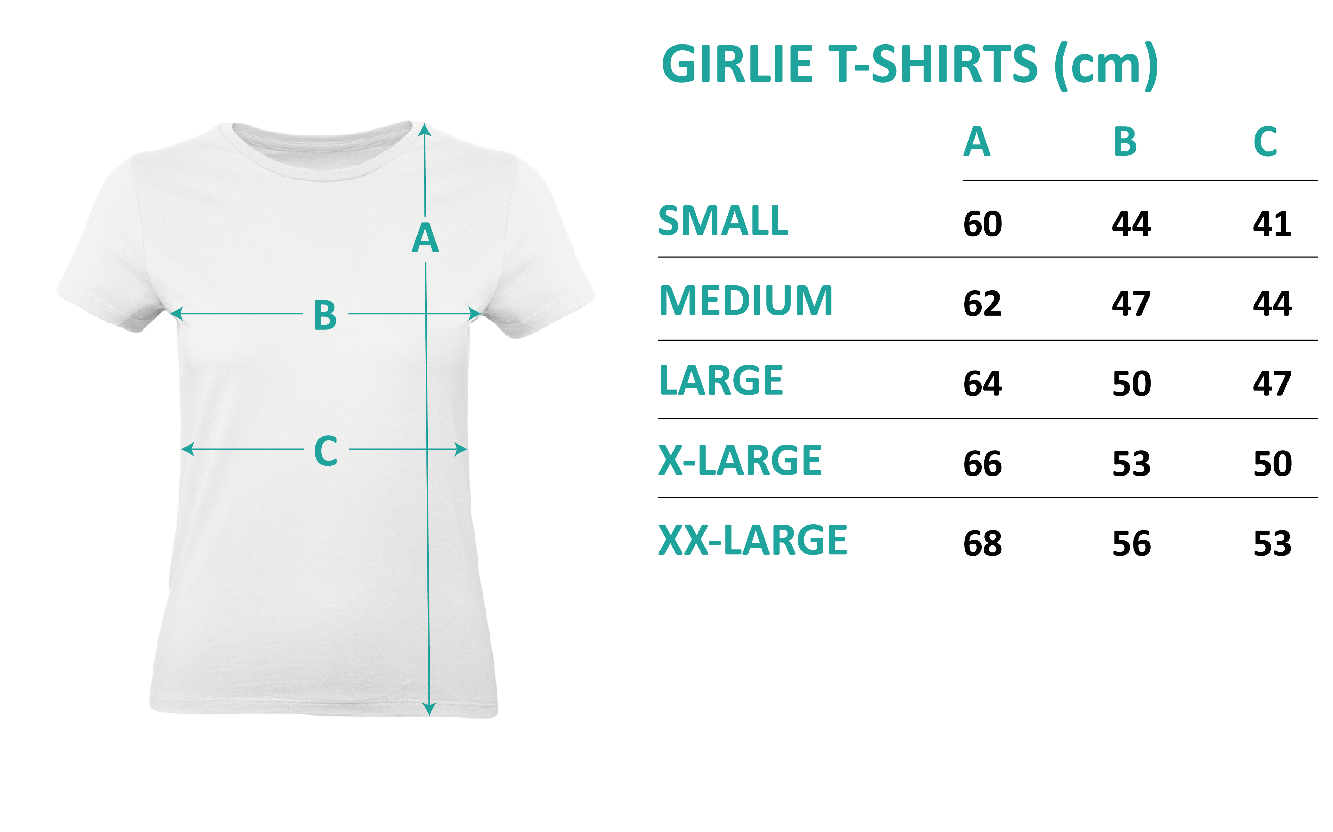 Größentabelle Ladies T-Shirts in cm
