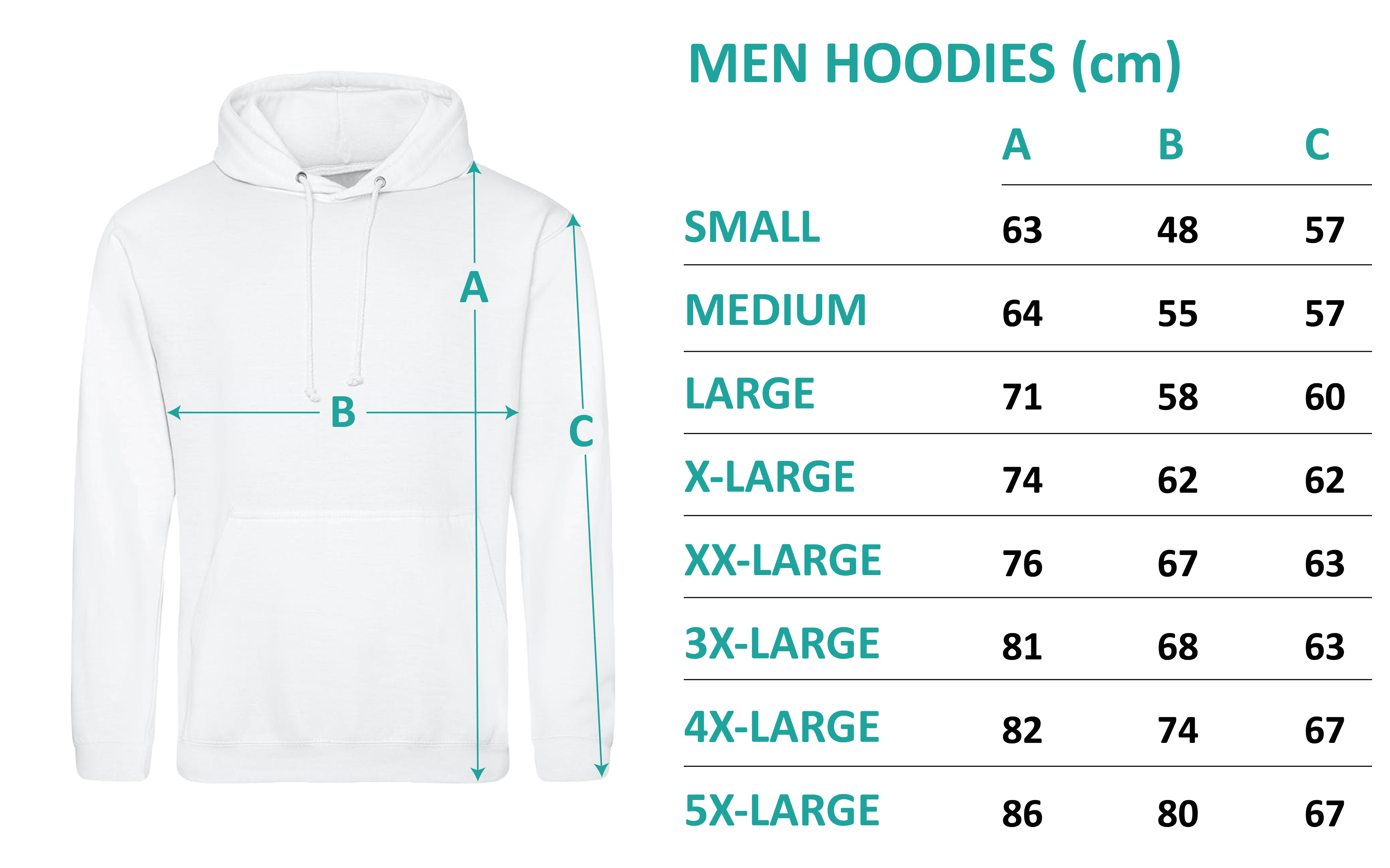Größentabelle Mens Hoodies in cm
