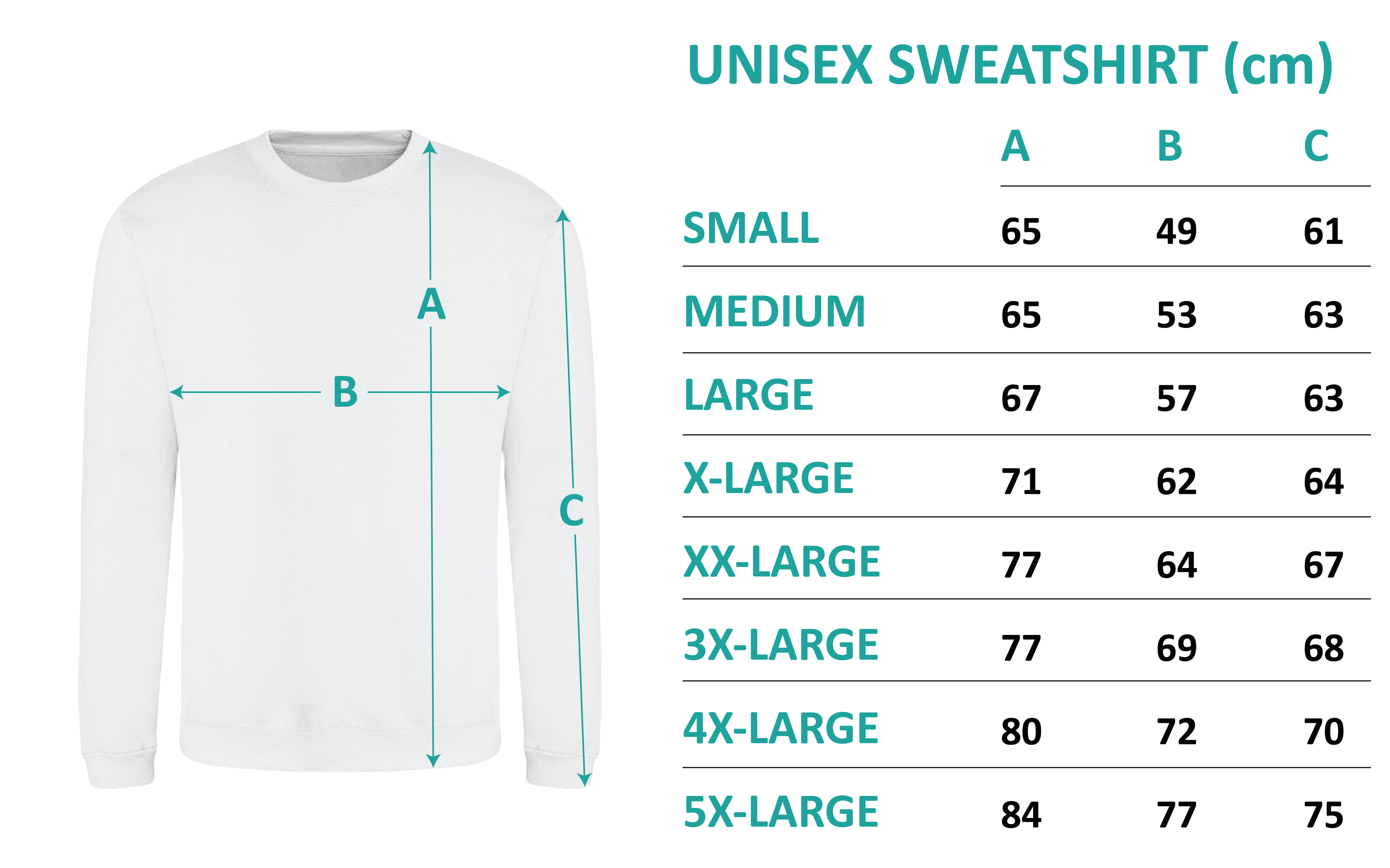Größentabelle Unisex Pullover in cm