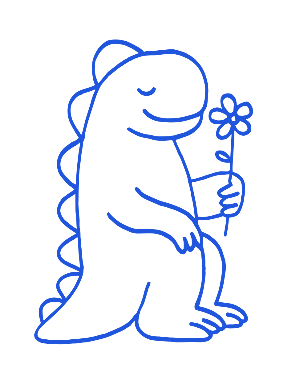 Sanfter blauer Dinosaurier mit Blume