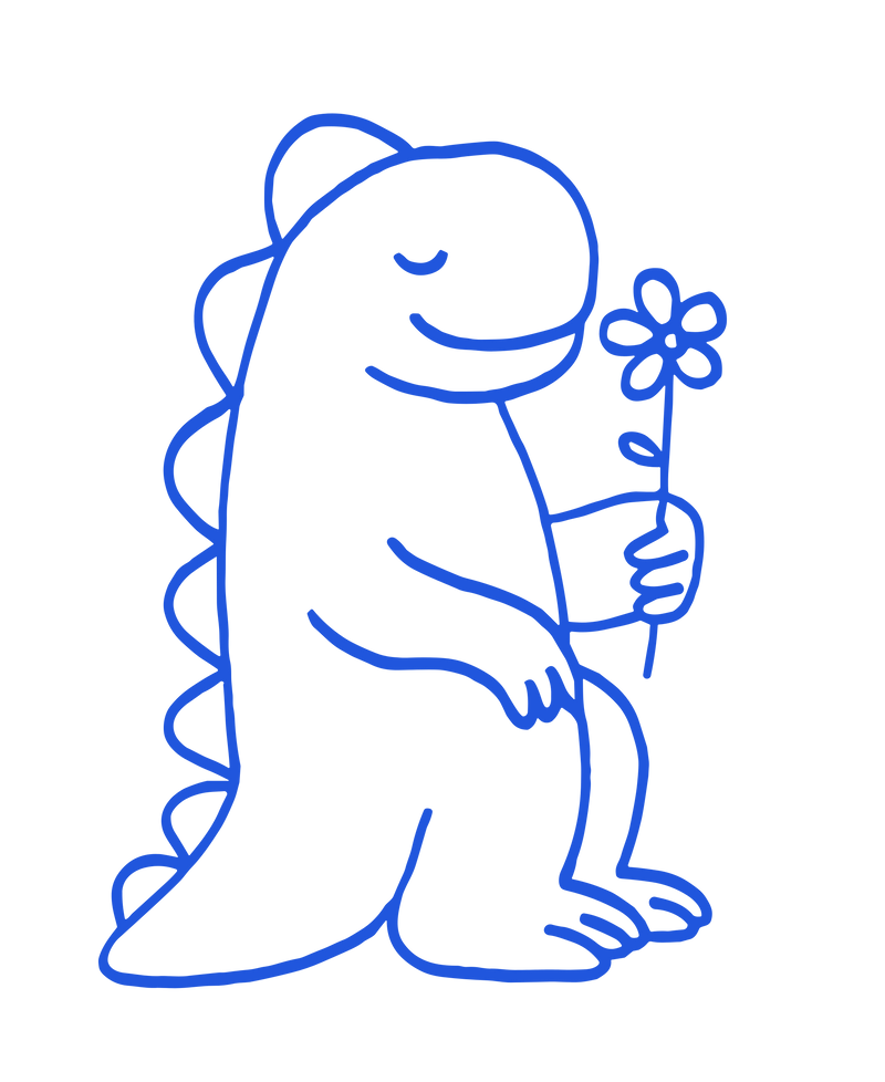 Gentle Blue Dinosaur with Flower