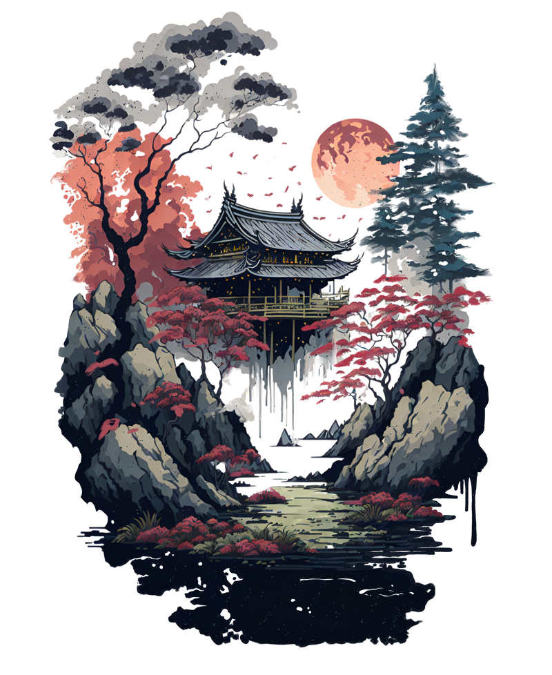 watercolor asian landscape