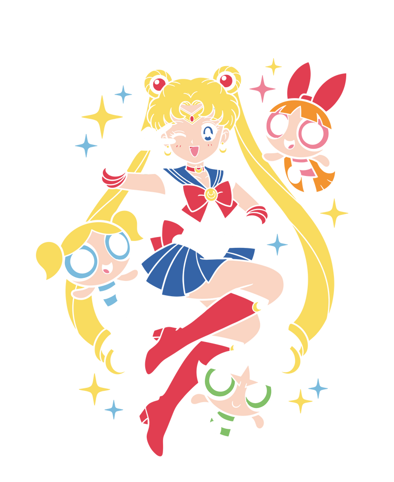 Magical Girl Power 90s Anime Cartoon Mashup Graphic