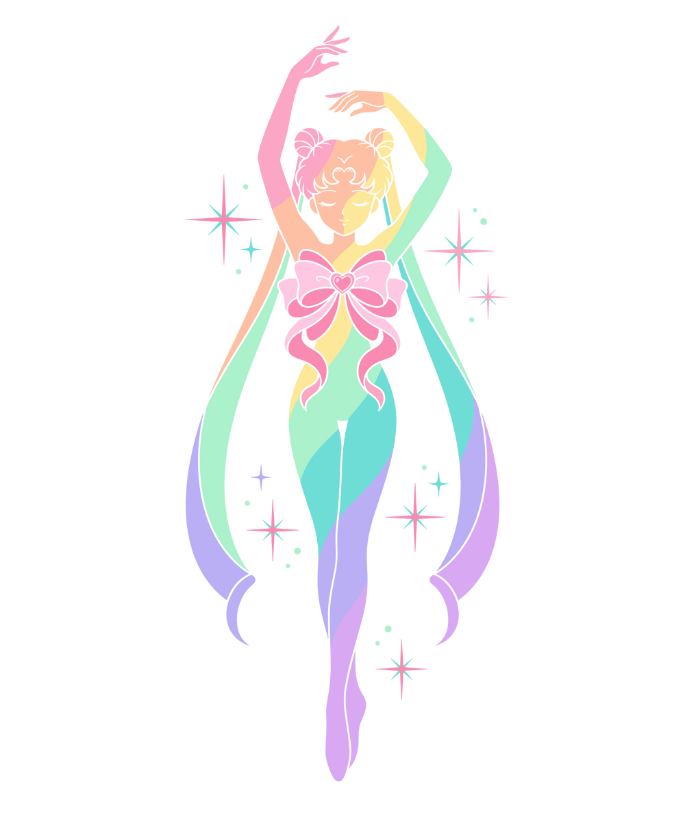 Ethereal Pastel Prism Rainbow Magical Girl Silhouette