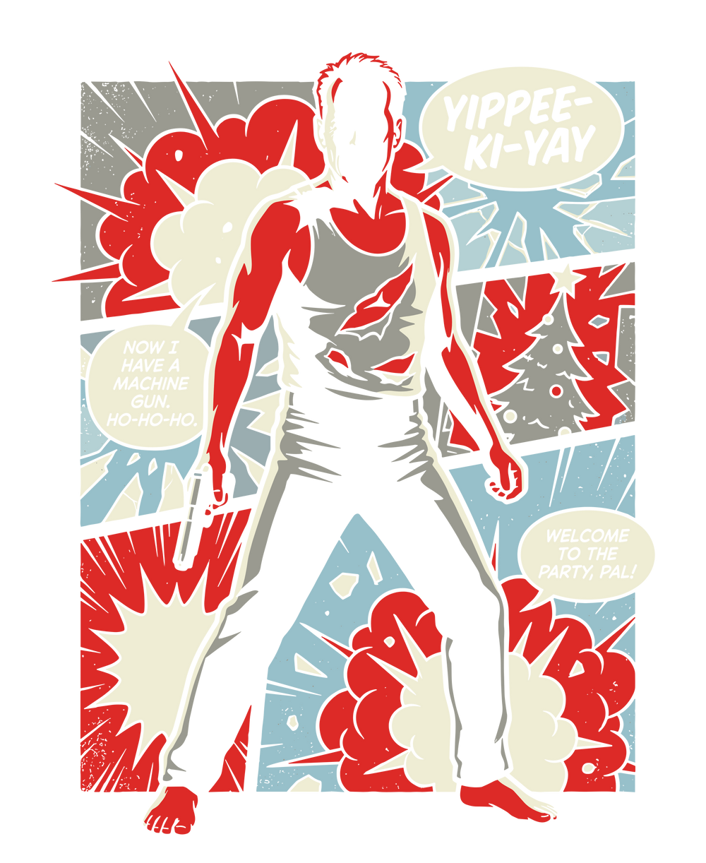 Retro Action Hero Christmas Comic Graphic