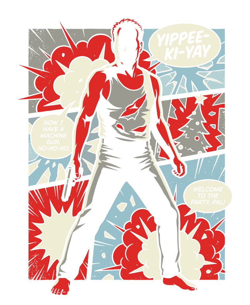 Retro Action Hero Christmas Comic Graphic