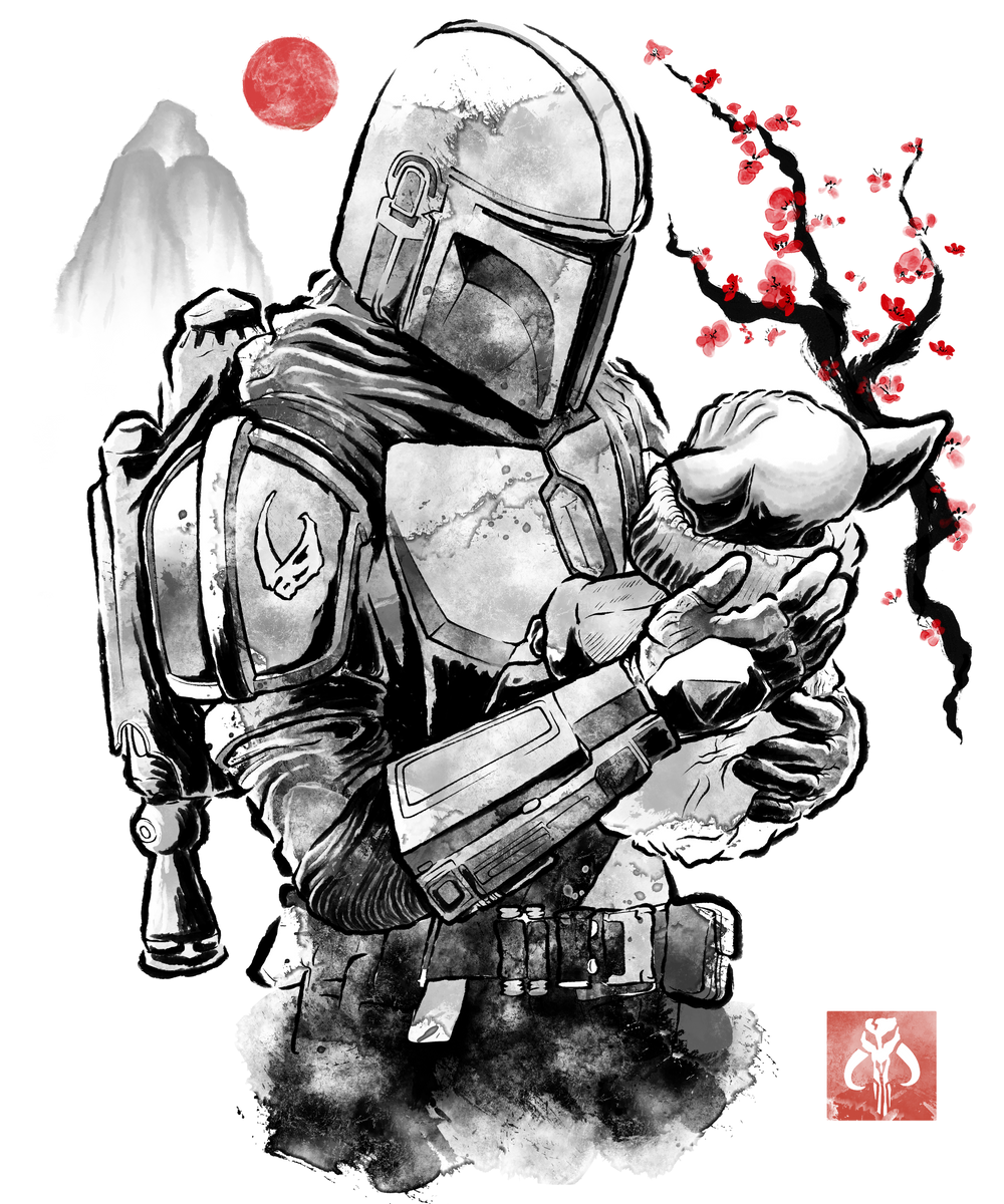 Hunter and Alien Baby Sumi-E