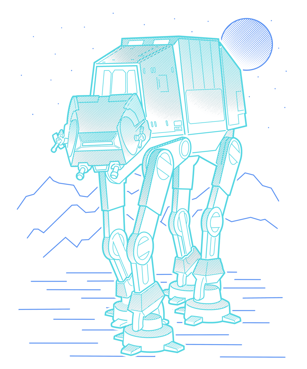 Neon Line-Art Armored Walker