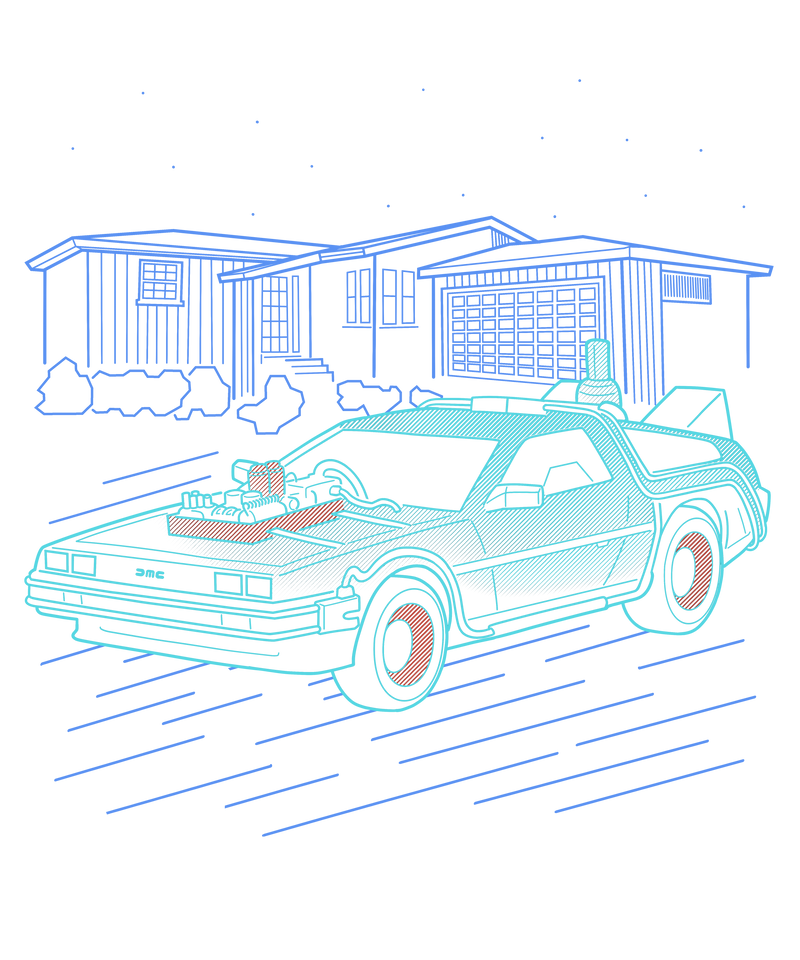 Neon Line-Art De Lorean