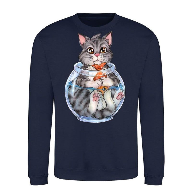 Cute cat steals fish fishing gift