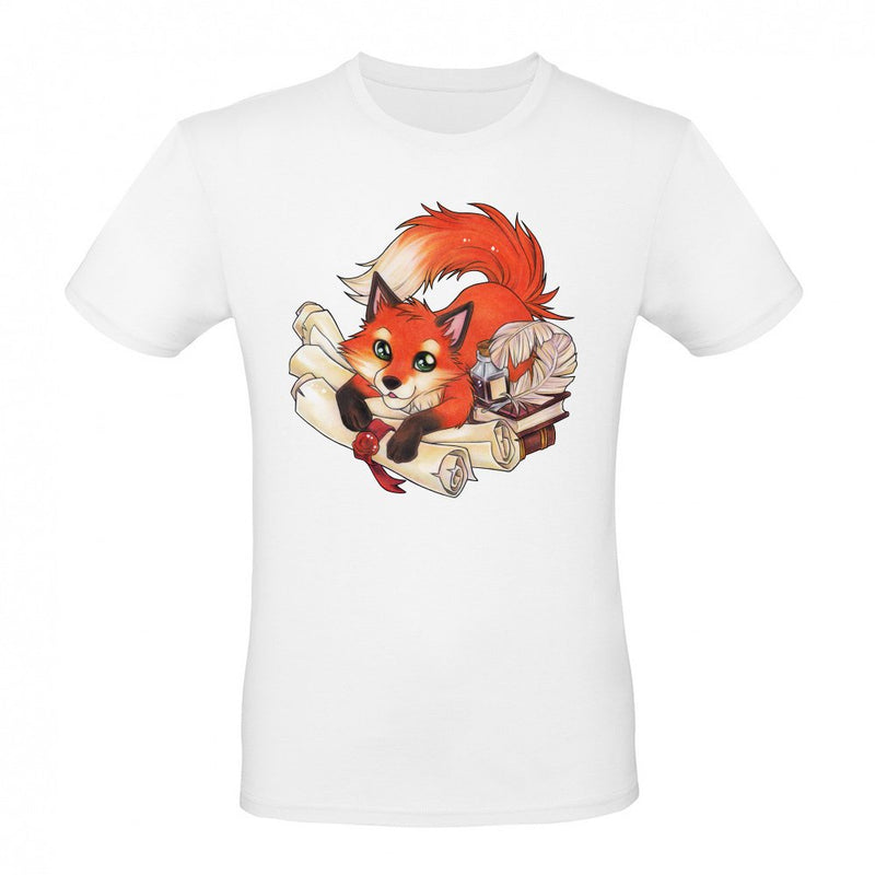 Fox with books and scrolls ink reading