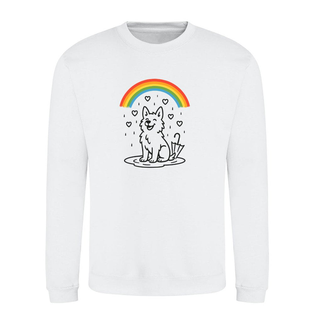 Happy Dog Under Rainbow Rain