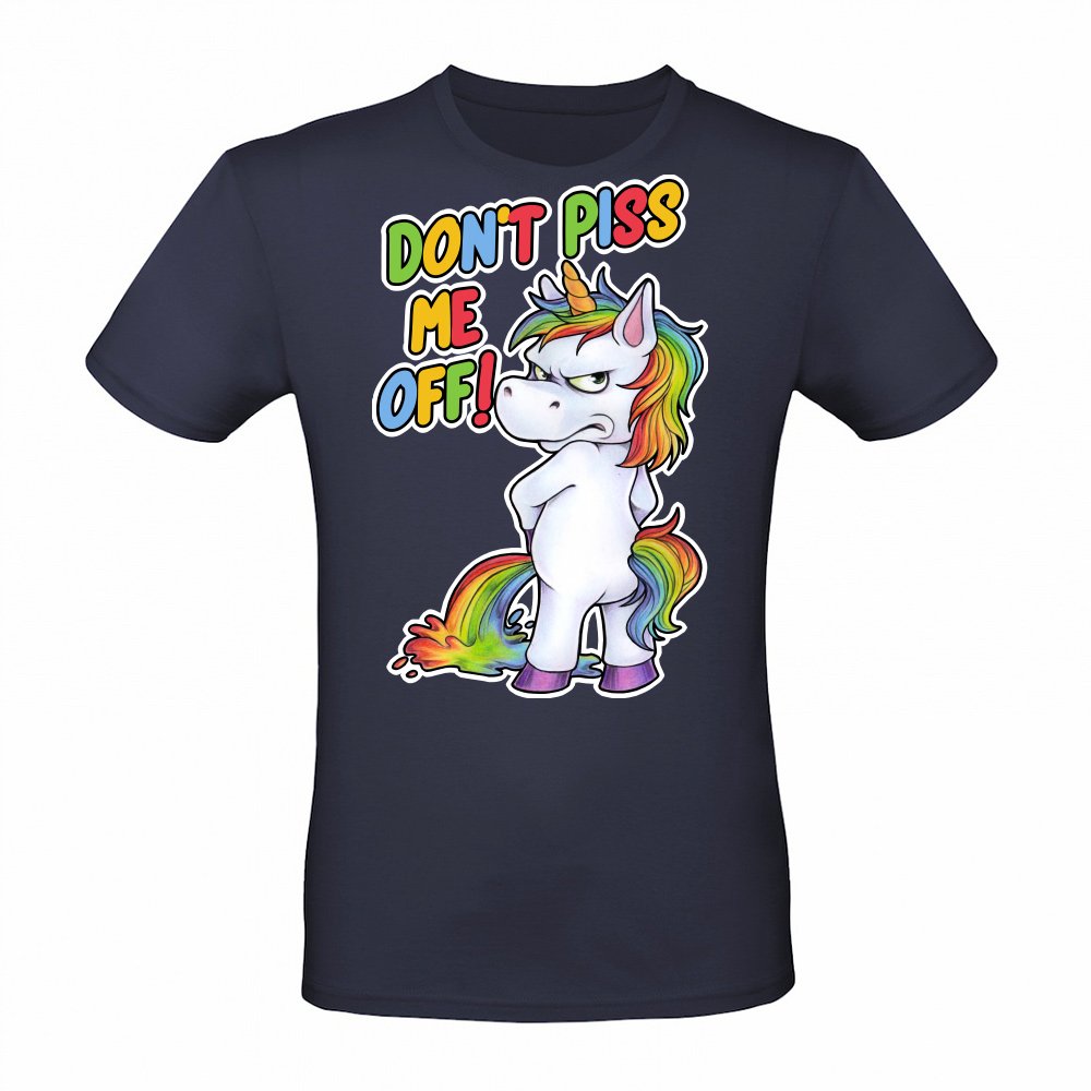 Funny unicorn peeing with a grumpy look