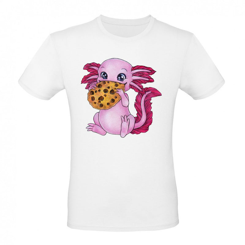 Cute axolotl with cookie is happy to receive a gift