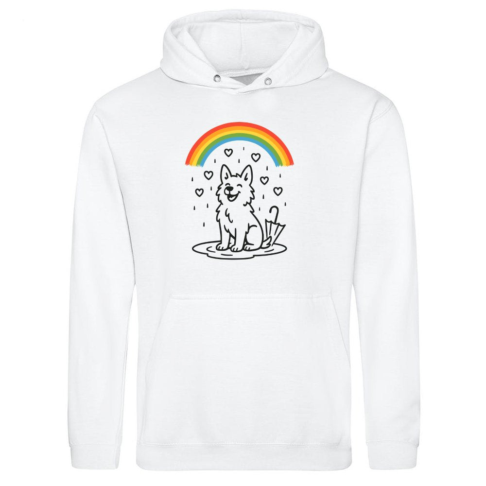 Happy Dog Under Rainbow Rain
