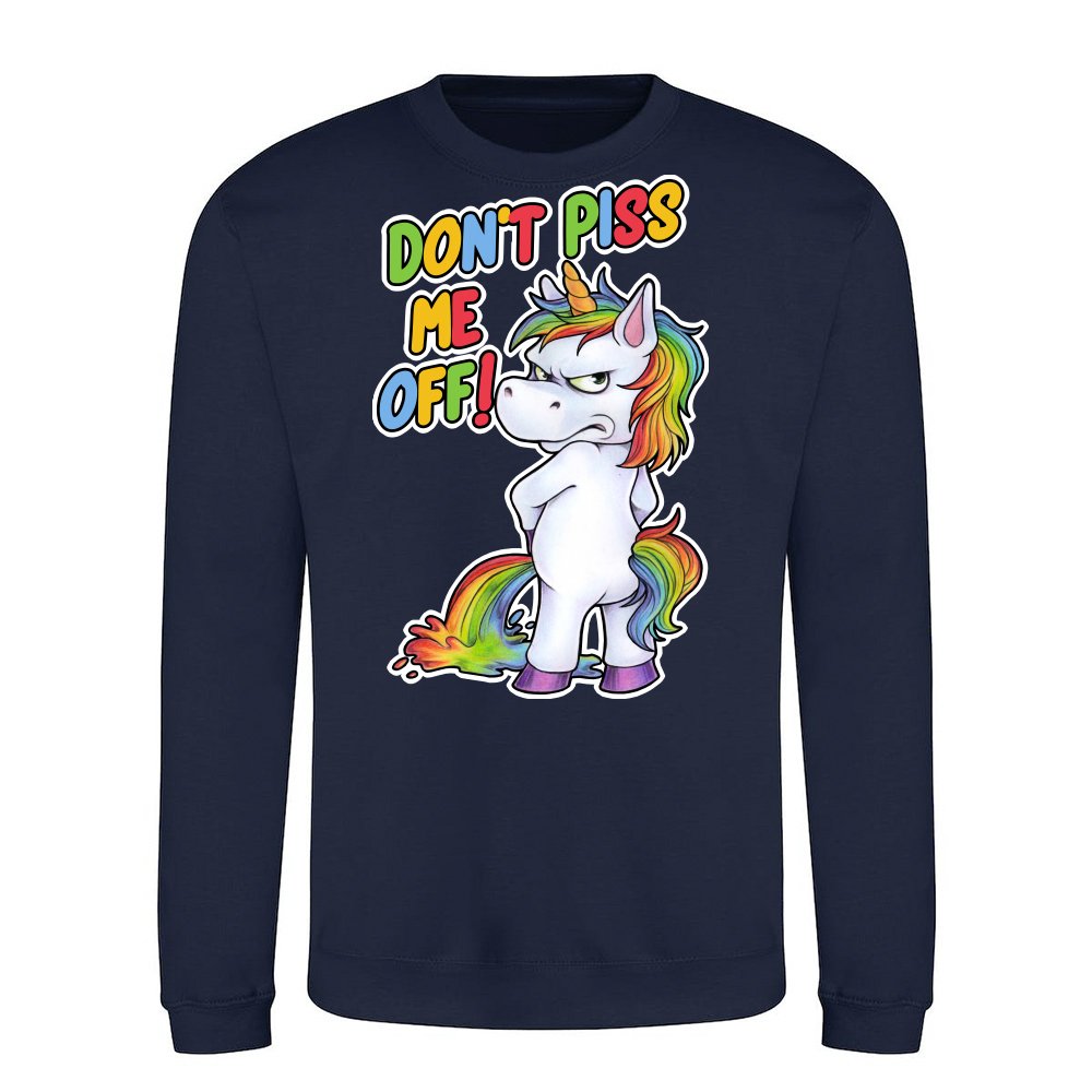 Funny unicorn peeing with a grumpy look