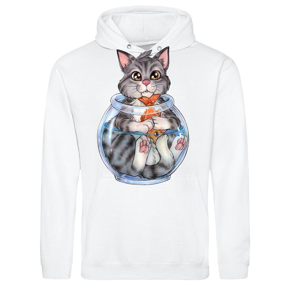 Cute cat steals fish fishing gift