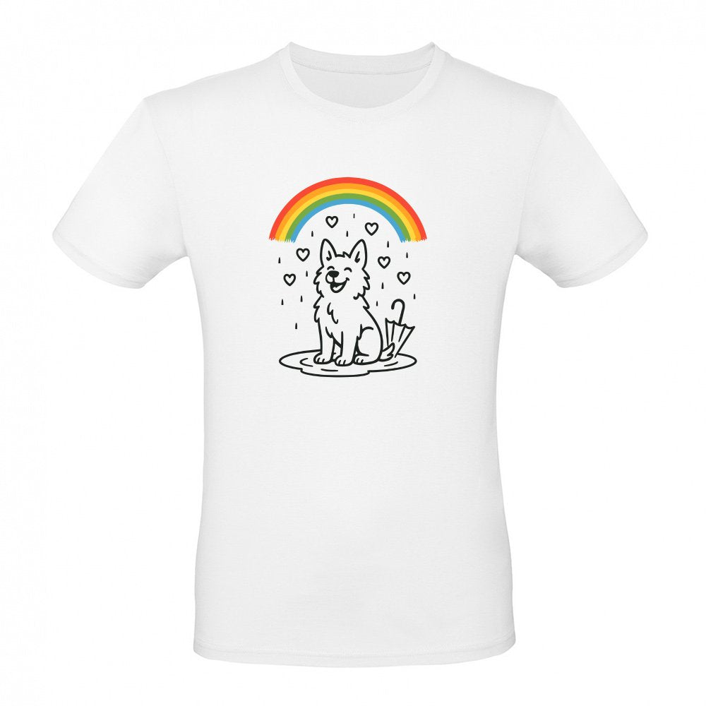 Happy Dog Under Rainbow Rain