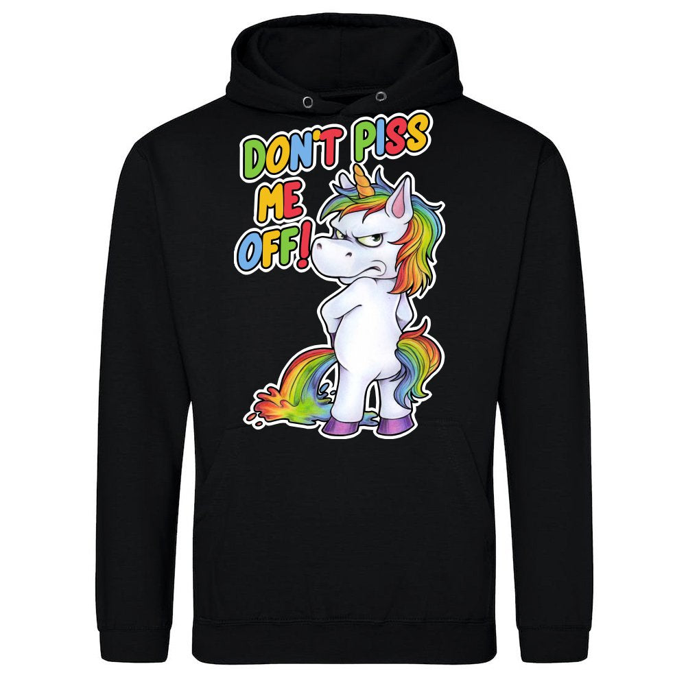 Funny unicorn peeing with a grumpy look